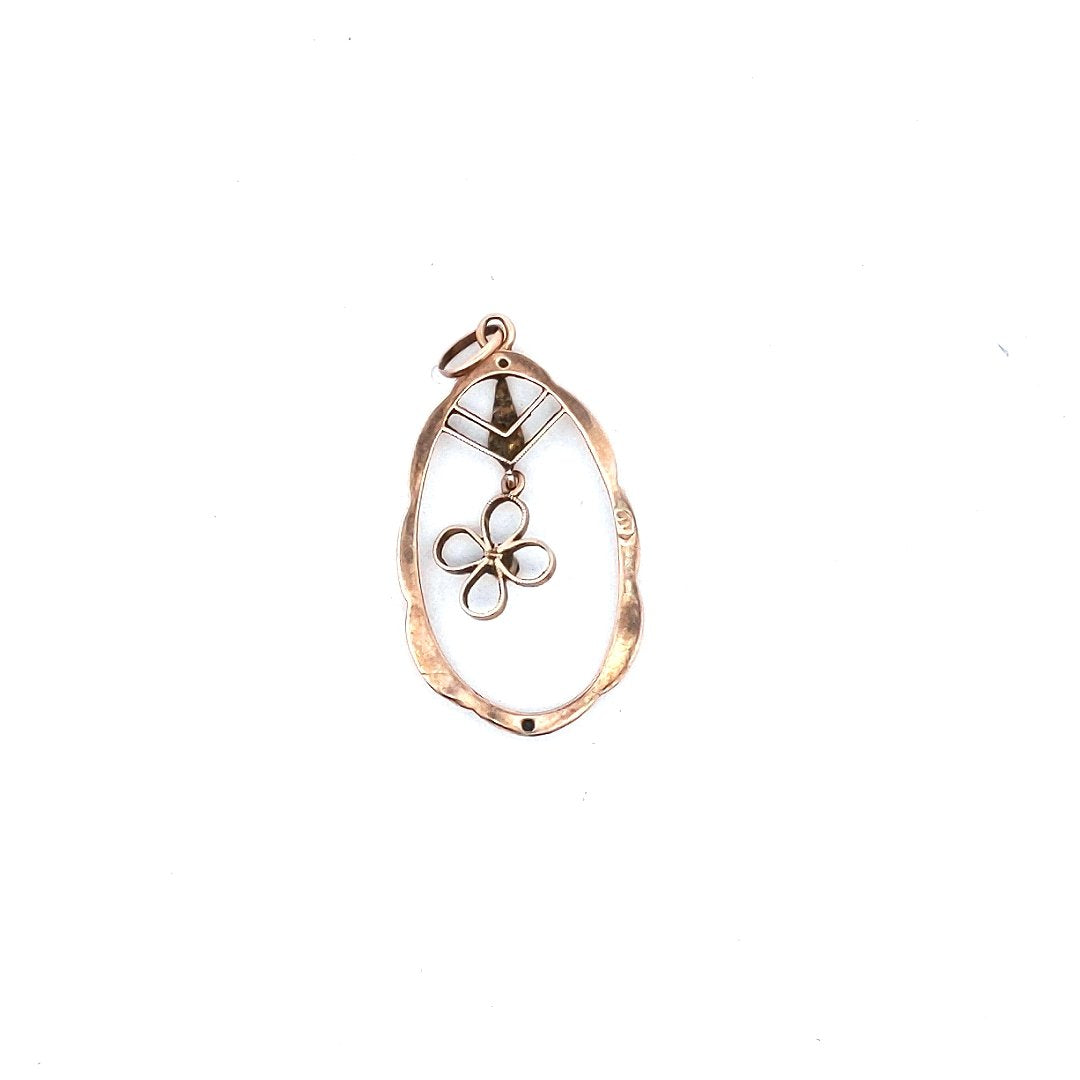 Vintage $200 10K White Gold Seed Pearl Diamond Flower Drop Pendant