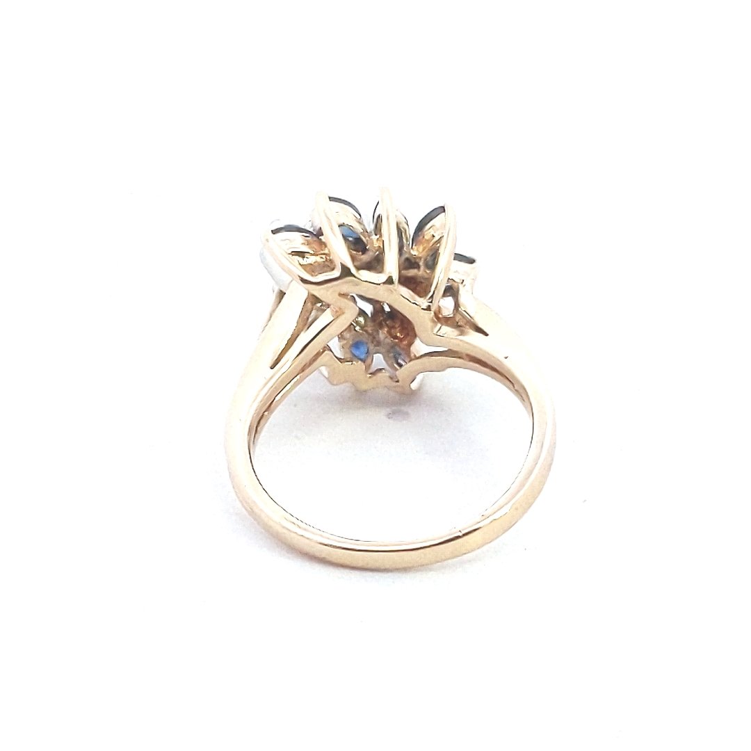 Vintage $700 14K Yellow Gold Sapphire Diamond Spray Ring