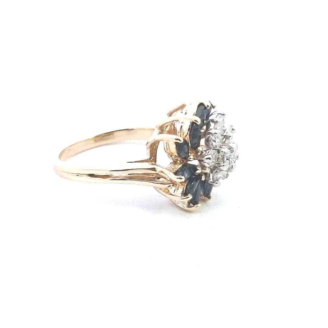 Vintage $700 14K Yellow Gold Sapphire Diamond Spray Ring
