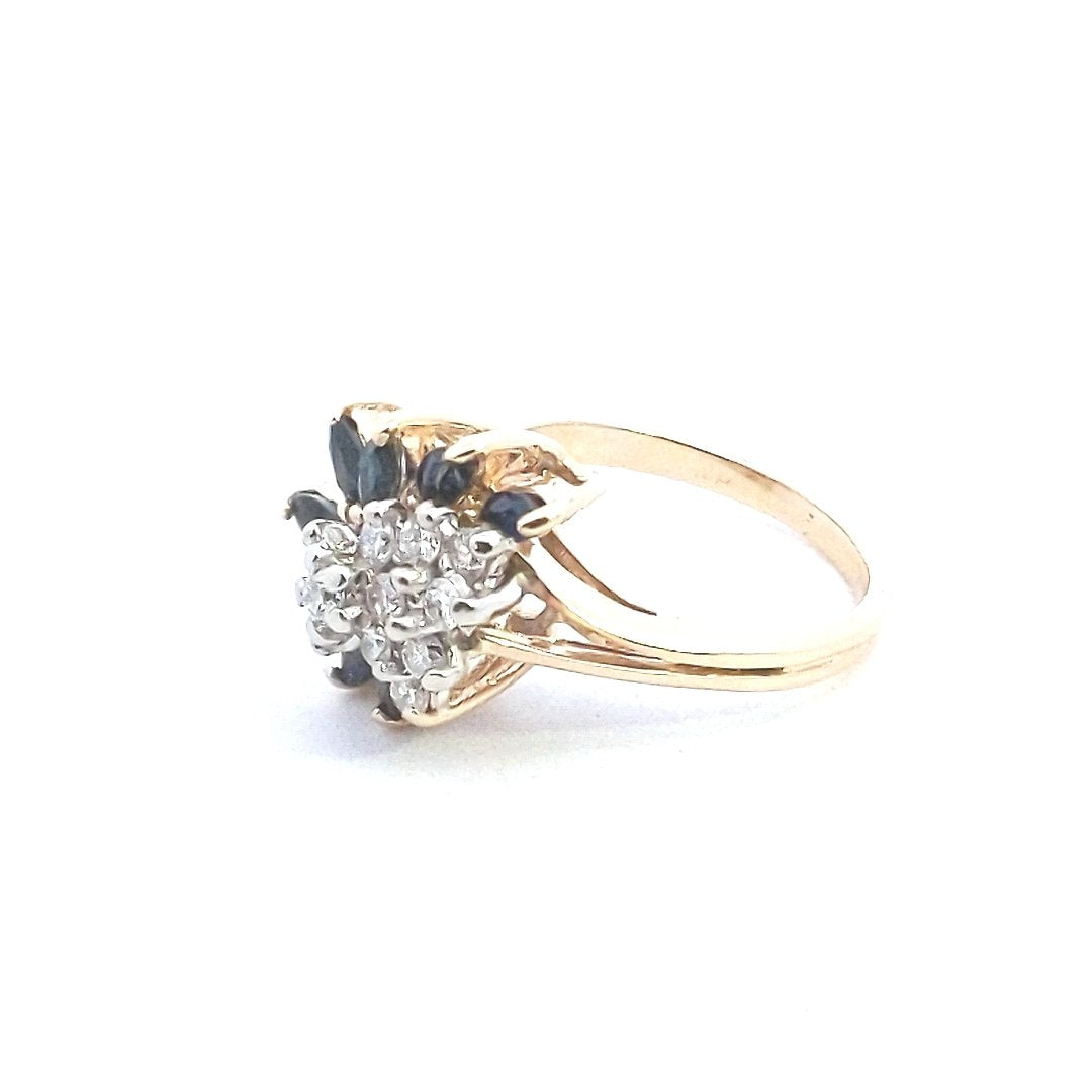 Vintage $700 14K Yellow Gold Sapphire Diamond Spray Ring