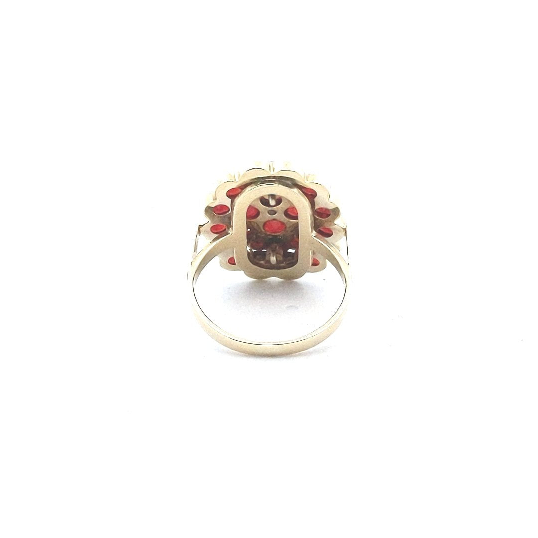 Vintage $500 14K Yellow Gold Bohemian Garnet Diamond Ring