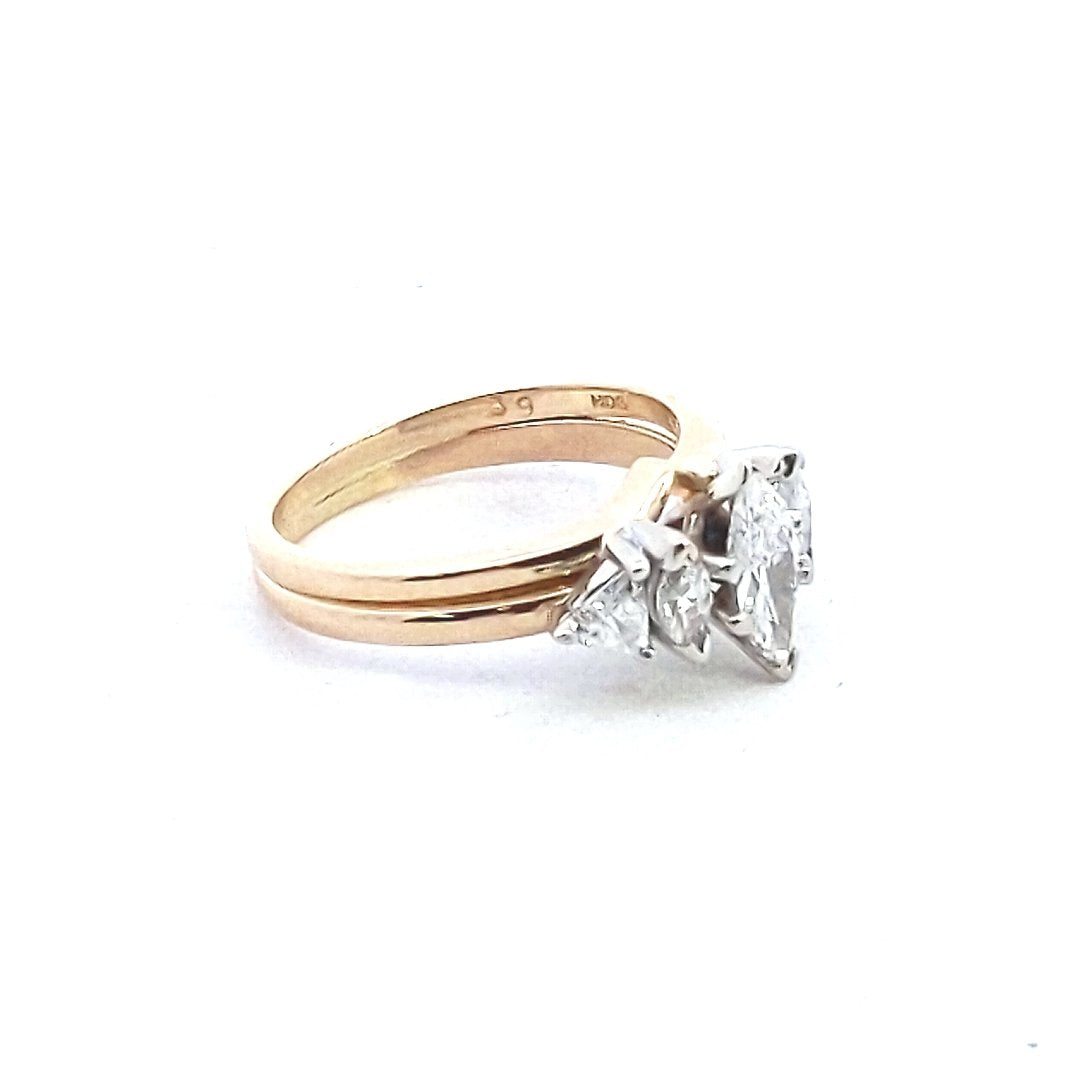 Vintage $1300 14K Two Tone Gold Marquise Trillion Diamond Ring