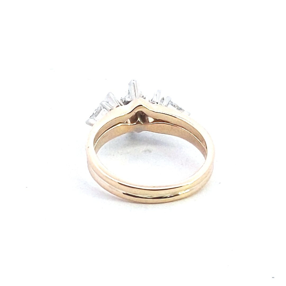 Vintage $1300 14K Two Tone Gold Marquise Trillion Diamond Ring