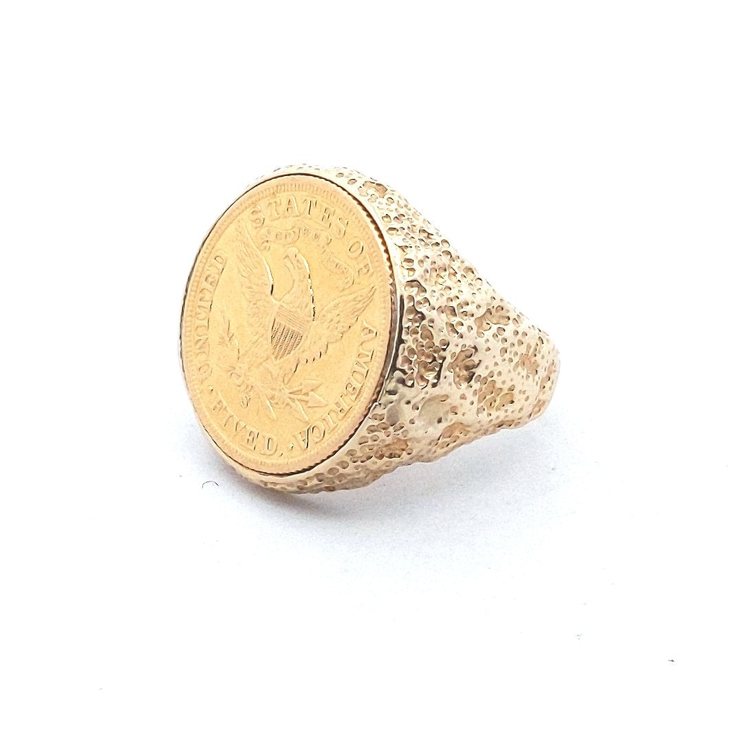 Vintage $2500 14K Yellow Gold US Gold 1901-S $5 Liberty Half Eagle 22K Coin Ring