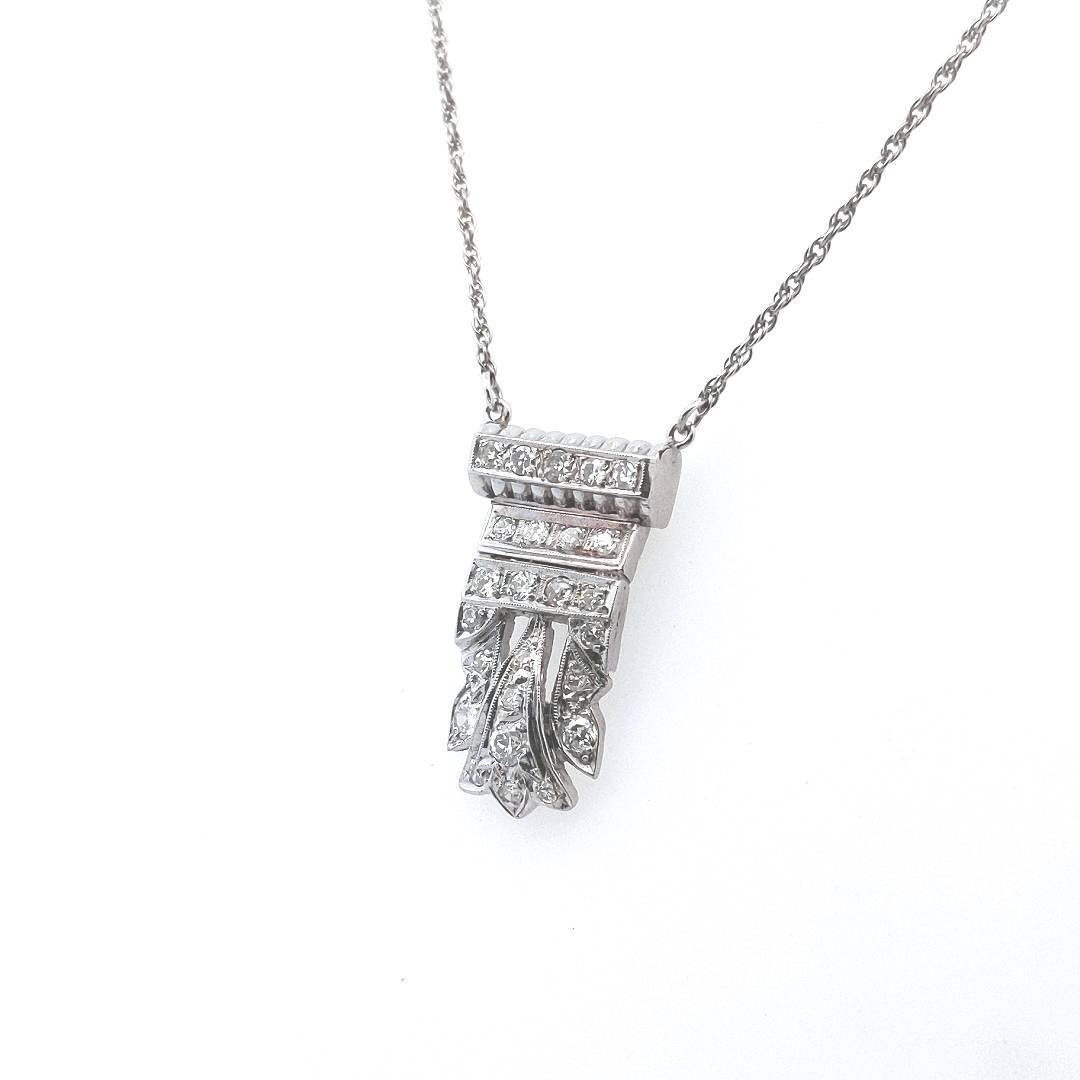 Vintage $1600 14K White Gold 1.00ctw Diamond Pendant Necklace