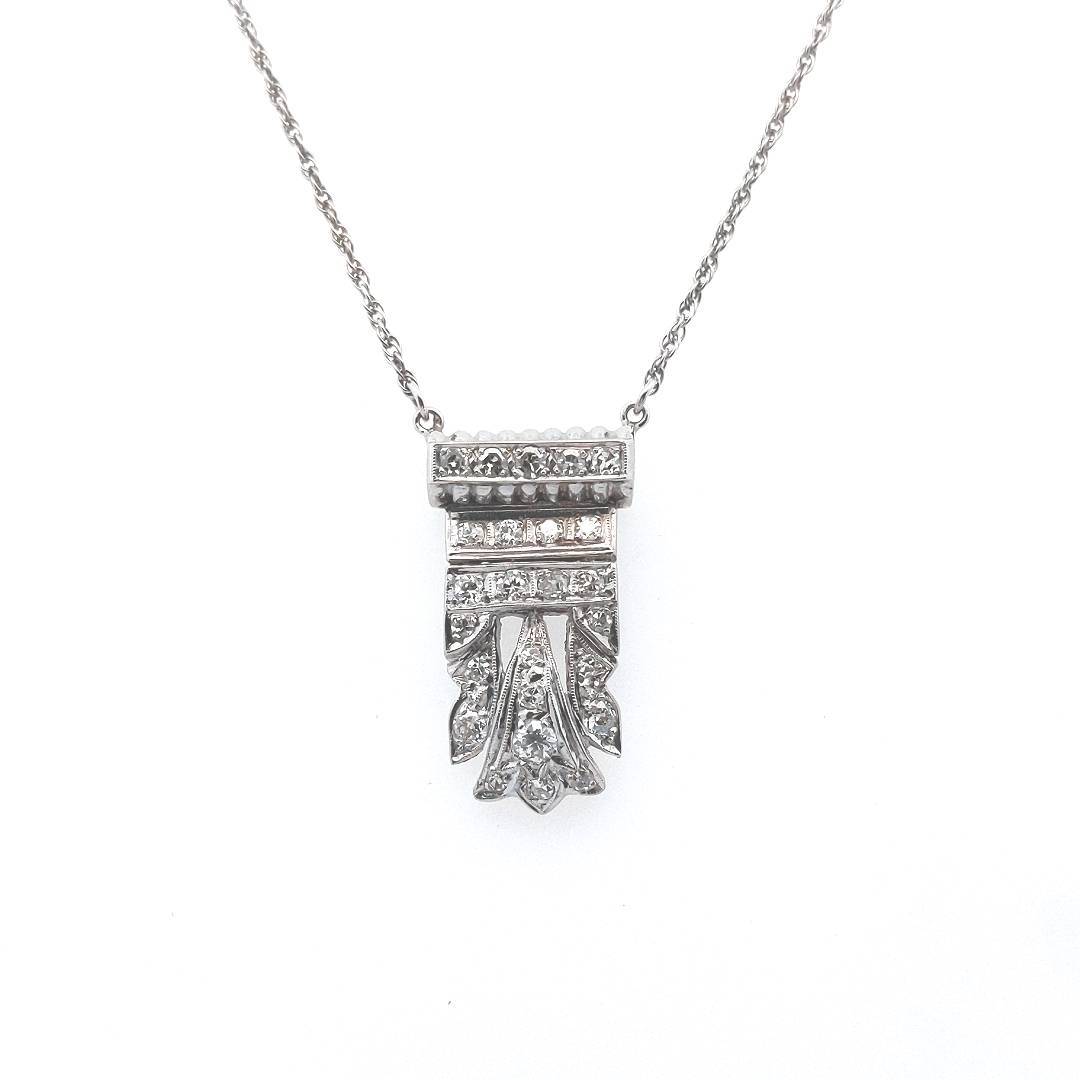 Vintage $1600 14K White Gold 1.00ctw Diamond Pendant Necklace
