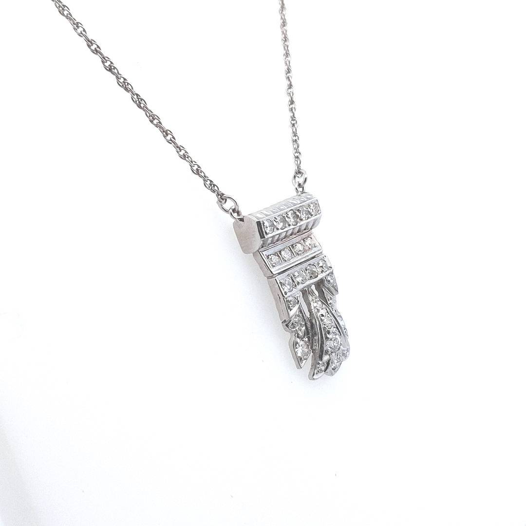 Vintage $1600 14K White Gold 1.00ctw Diamond Pendant Necklace