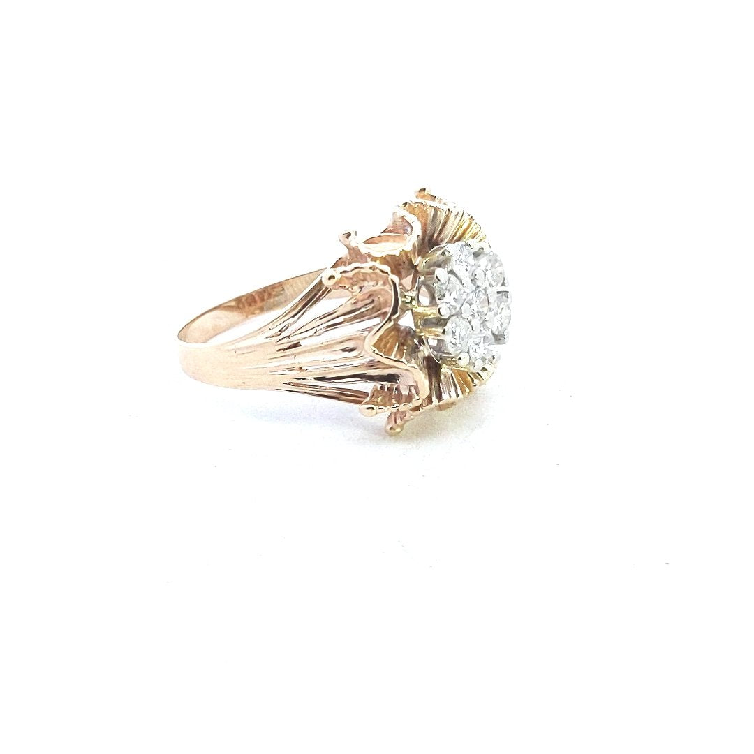 Vintage $1400 14K Two Tone Gold Diamond Cluster Ring