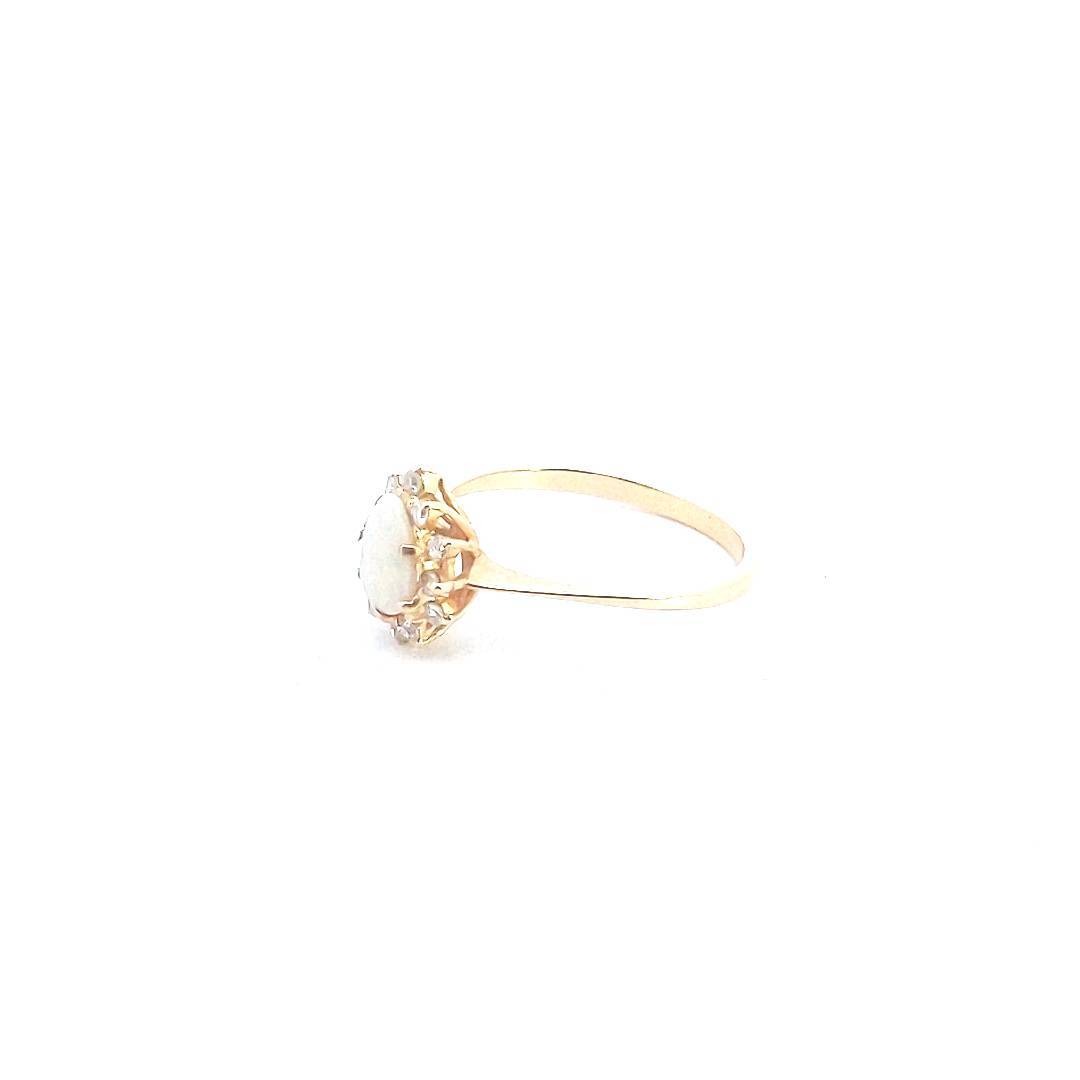 Vintage $230 14K Yellow Gold Opal & Diamond Halo Ring