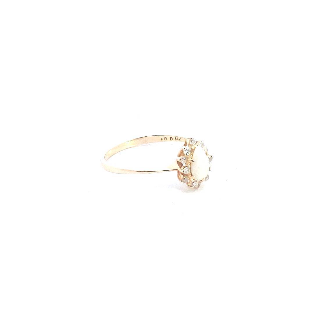 Vintage $230 14K Yellow Gold Opal & Diamond Halo Ring