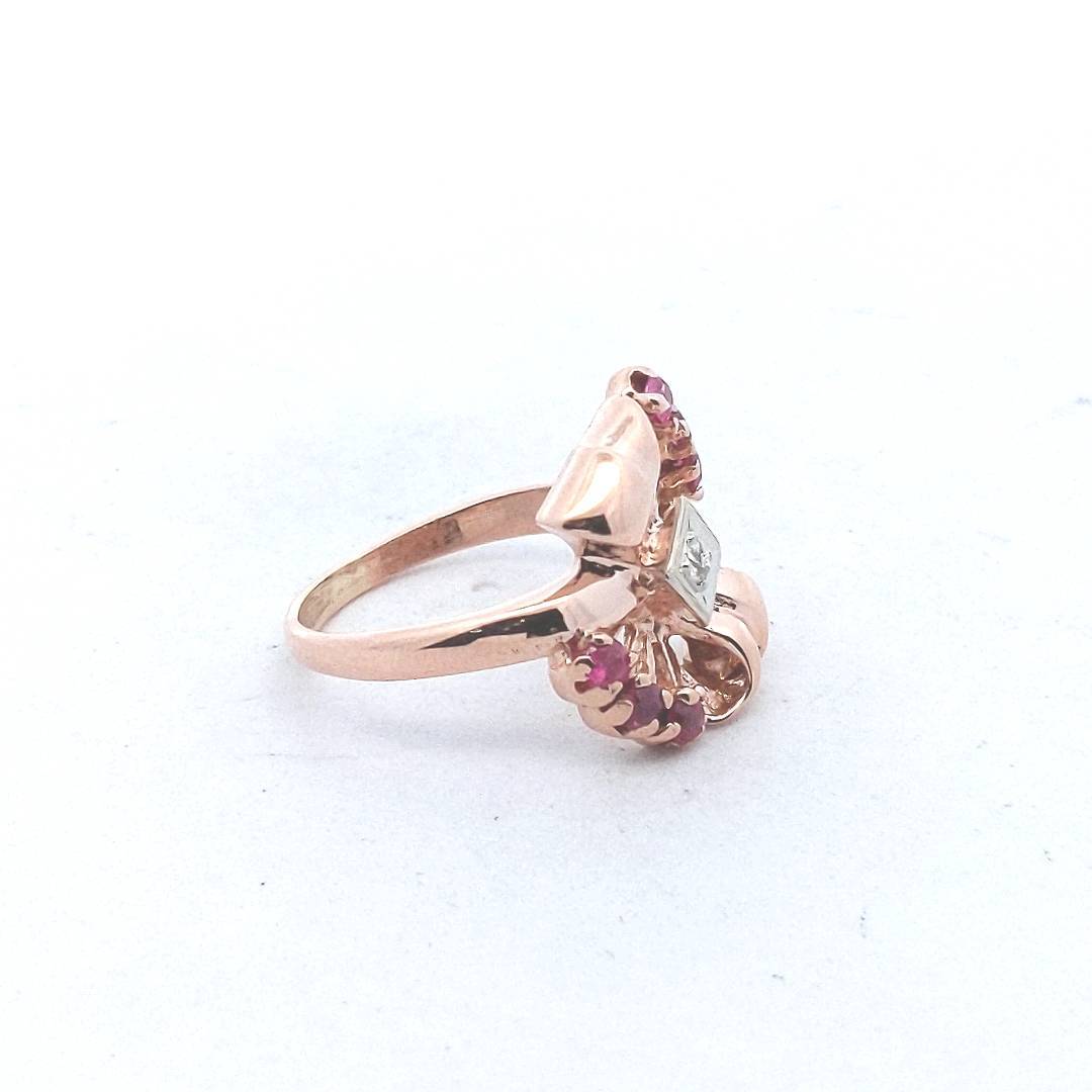 Vintage $500 14K Rose Gold Lab Ruby Natural Diamond Boco Ring