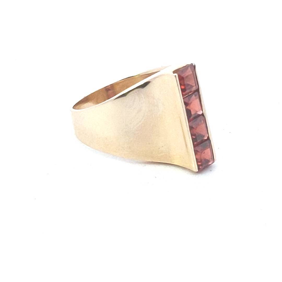 Vintage $600 14K Yellow Gold Square Garnet Modernist Ring