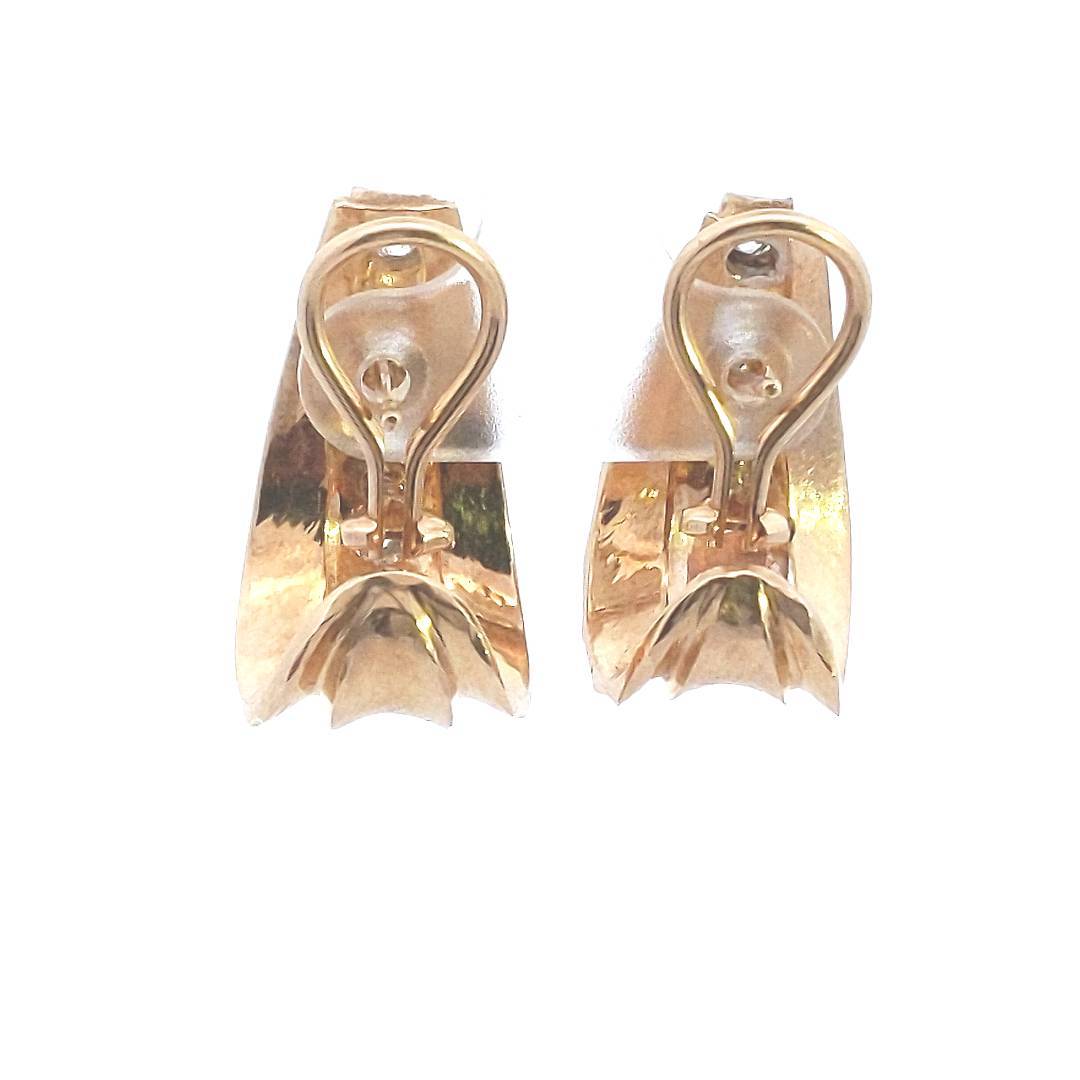Vintage $2700 14K Yellow Gold Flared Edge Diamond Earrings
