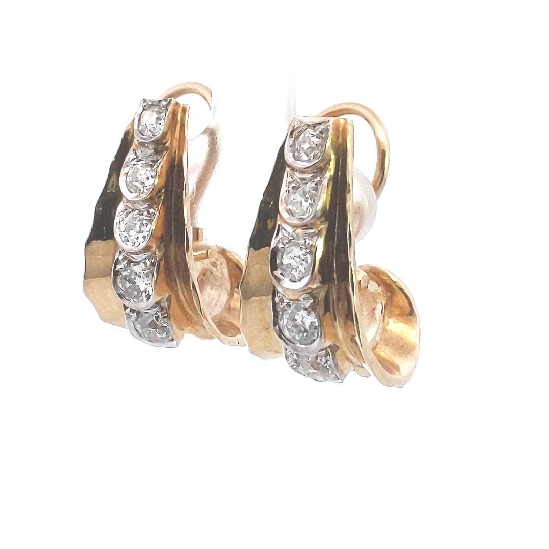 Vintage $2700 14K Yellow Gold Flared Edge Diamond Earrings