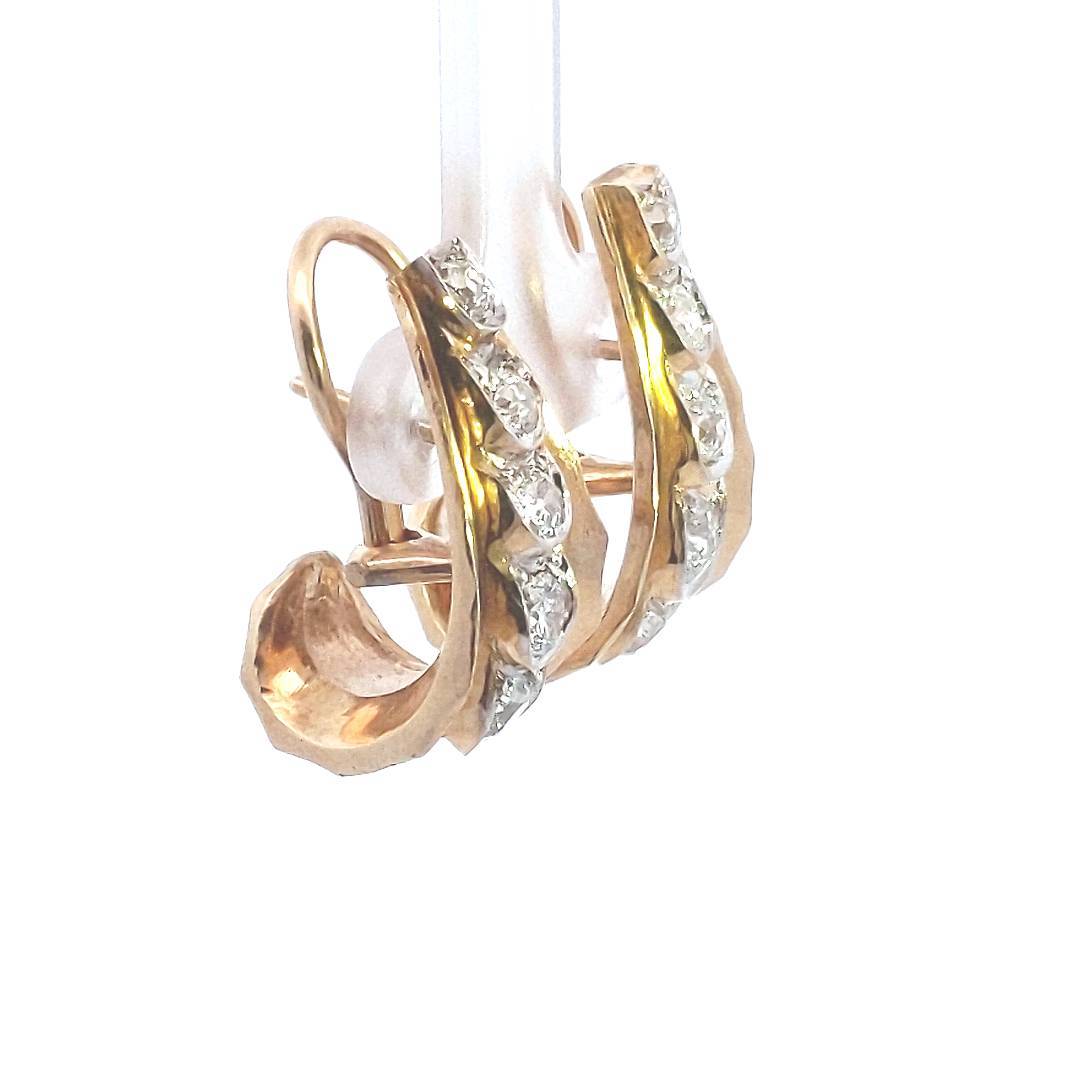 Vintage $2700 14K Yellow Gold Flared Edge Diamond Earrings