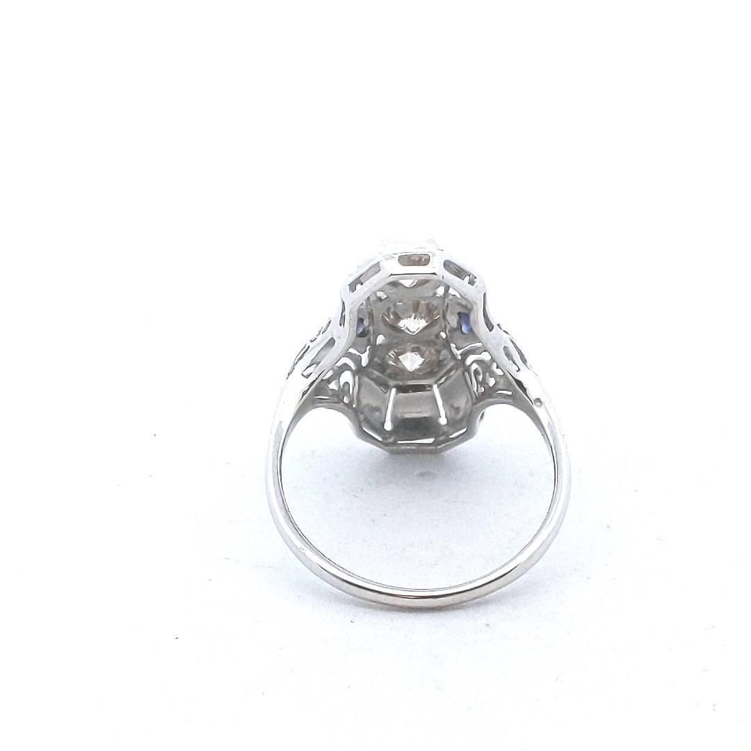 Antique $1600 14K White Gold Edwardian Diamond Synthetic Sapphire Filigree Ring