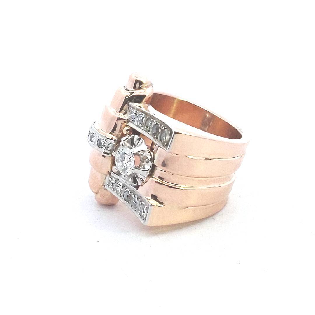 Vintage $2600 18K Rose Gold Retro Scroll Design Diamond Ring