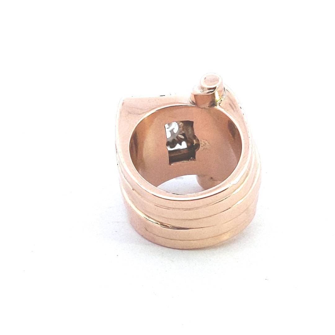 Vintage $2600 18K Rose Gold Retro Scroll Design Diamond Ring