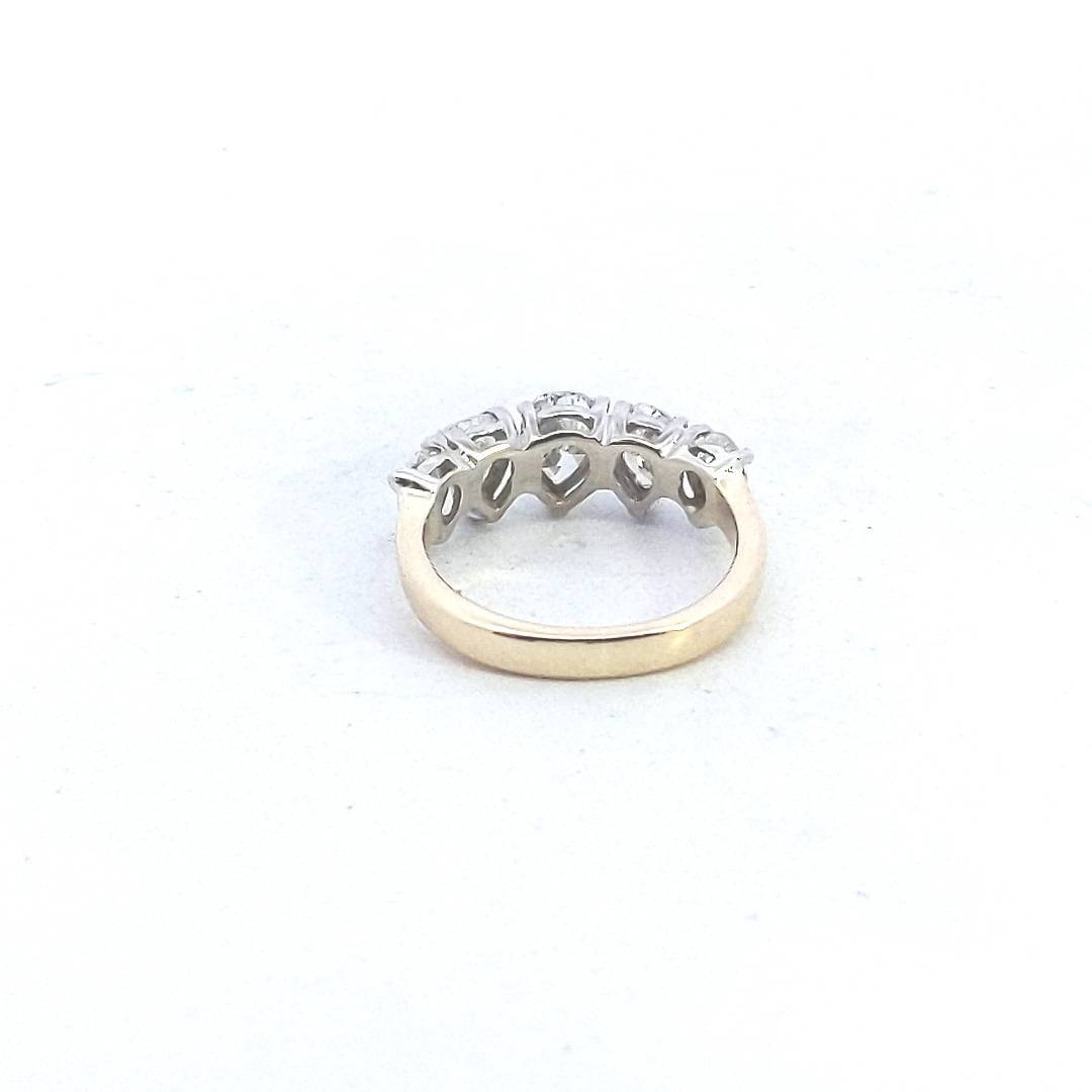 14K Two Tone Gold 5 Stone Pear Shaped Diamond Ring