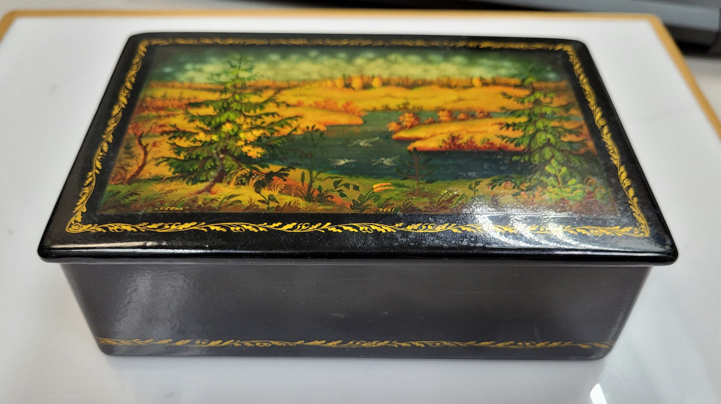 Vintage "Autumn" Russian Lacquerware Box