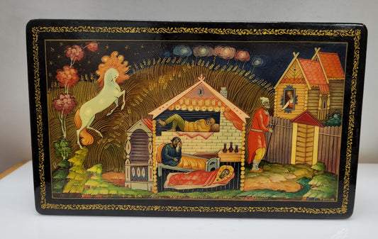 Vintage "Thunderstorm on a Farm" Russian Lacquerware Box