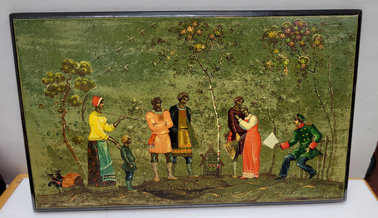 Vintage "Lermantov in the Village" Russian Lacquerware Plaque