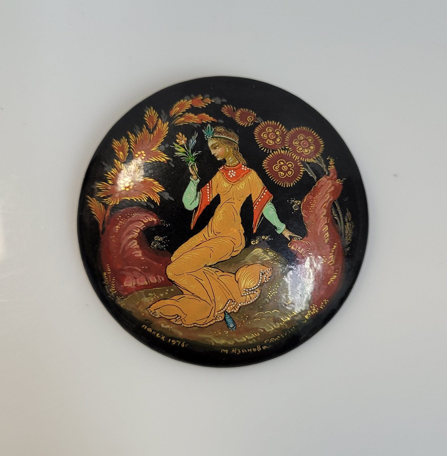 Vintage "Nastya" With Flowers Russian Lacquerware Pins