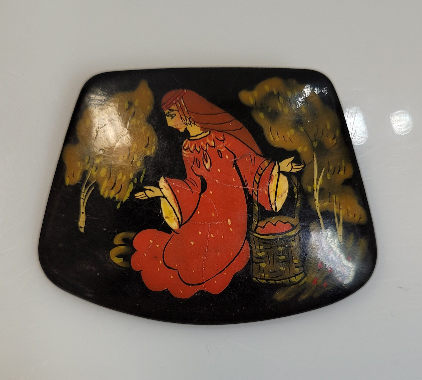 Vintage "Nastya" With Flowers Russian Lacquerware Pins