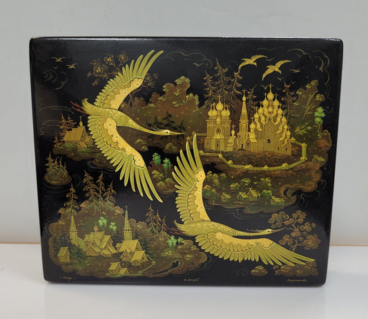 Vintage "Swans" Russian Lacquerware Box