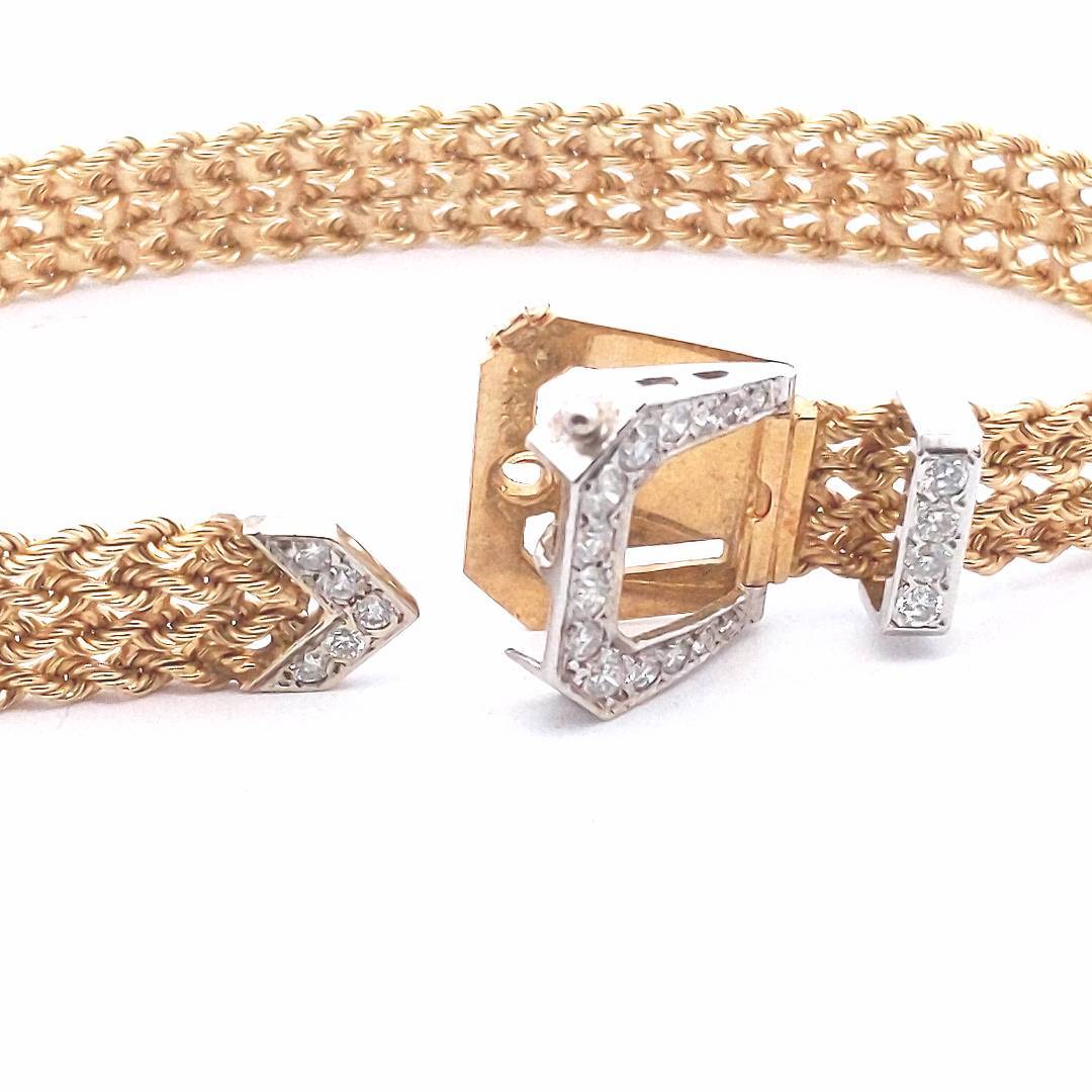 Vintage $3000 14K Two Tone Gold Diamond Buckle Bracelet