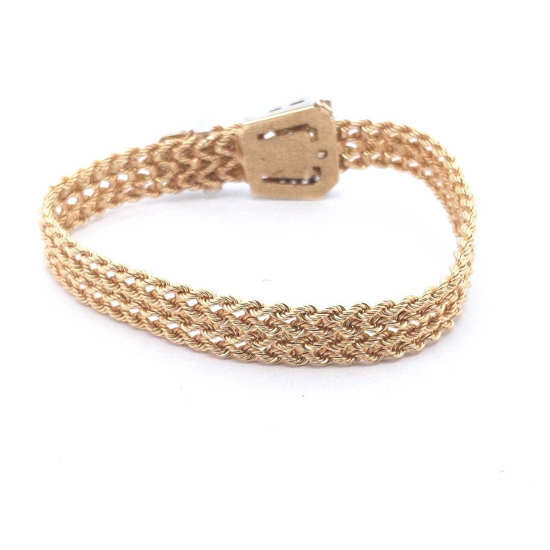 Vintage $3000 14K Two Tone Gold Diamond Buckle Bracelet