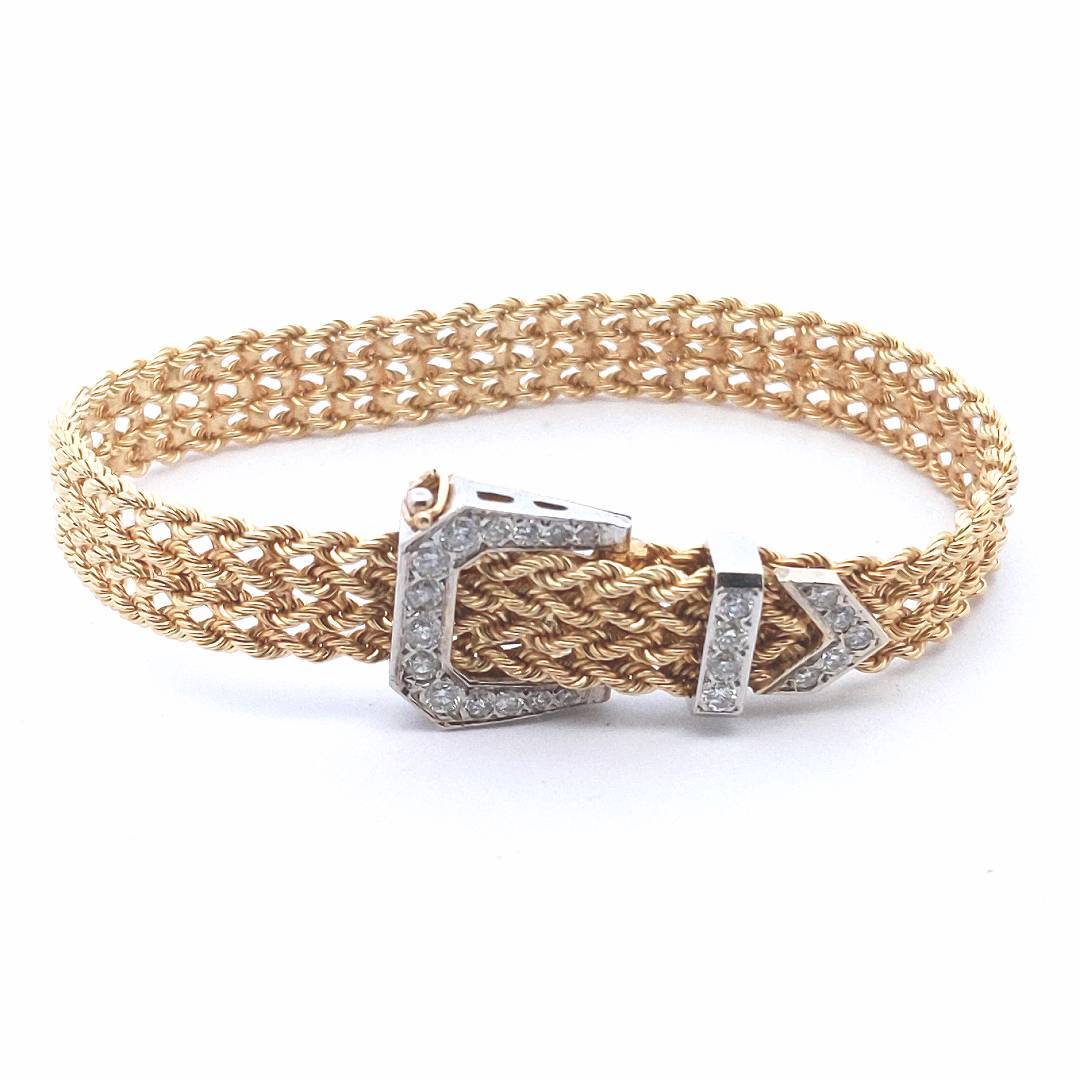 Vintage $3000 14K Two Tone Gold Diamond Buckle Bracelet