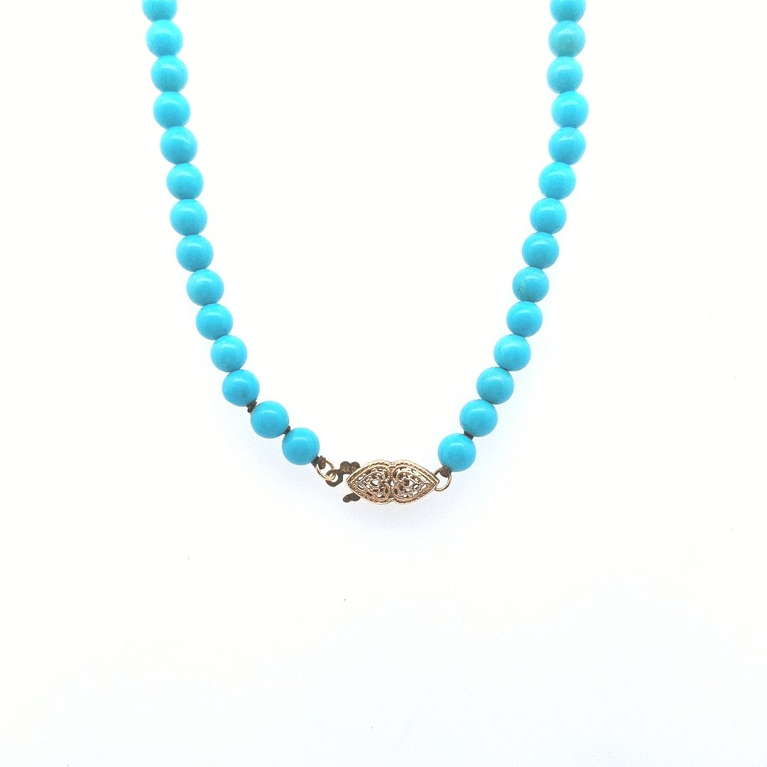 Designer $180 14K Gold Pearl Turquoise Necklace
