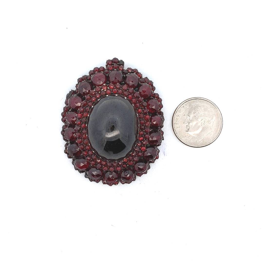 Antique $1400 Gold Filled Silver Bohemian Garnet Pendant