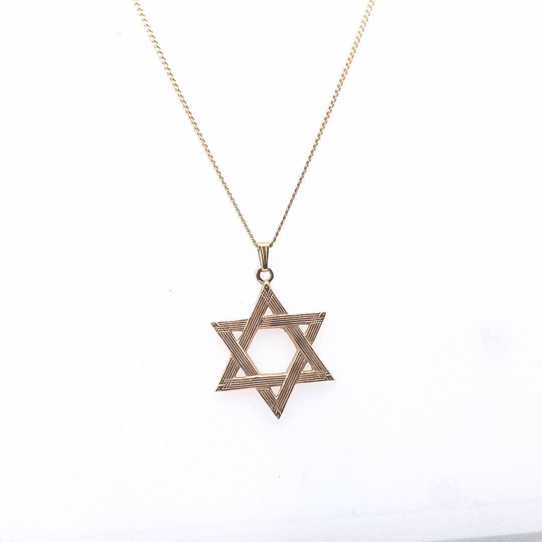 Estate $640 14K Yellow Gold Star of David Necklace