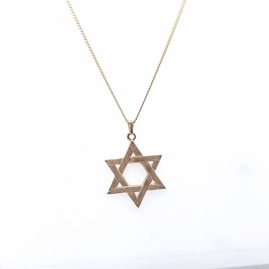 Estate $640 14K Yellow Gold Star of David Necklace