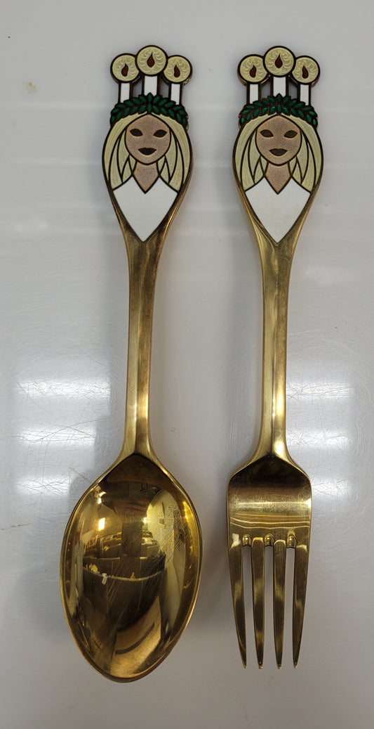 Vintage Sterling Silver A. Michelan Copenhagun Enamel Fork & Spoon