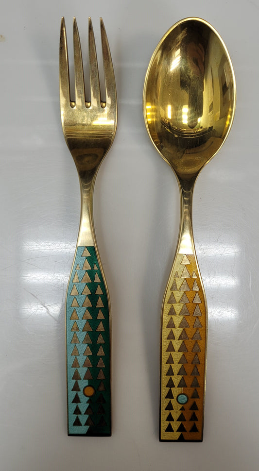 Vintage Sterling Silver A. Michelson Copenhagen Enamel Fork Spoon Set