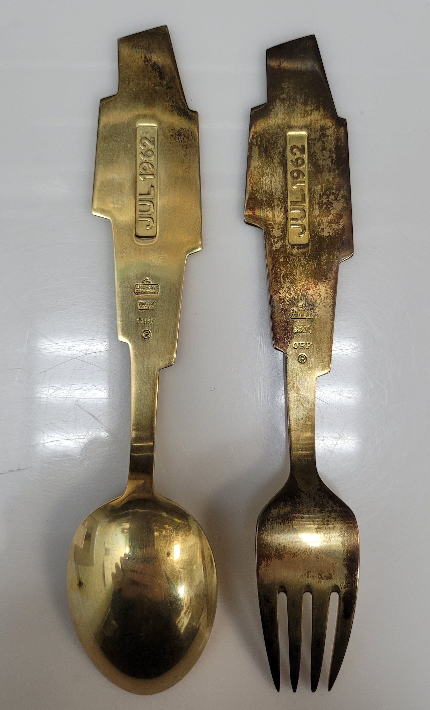 Vintage Sterling Silver A. Michelson Copenhagen Enamel Fork & Spoon Set