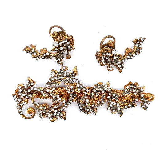 Designer $1900 Miriam Haskell Earrings & Brooch Costume Set