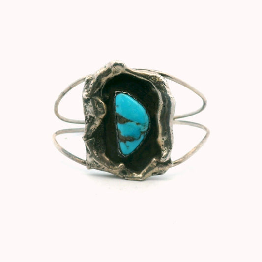 Sterling Silver Melted Design Turquoise Cuff Bracelet