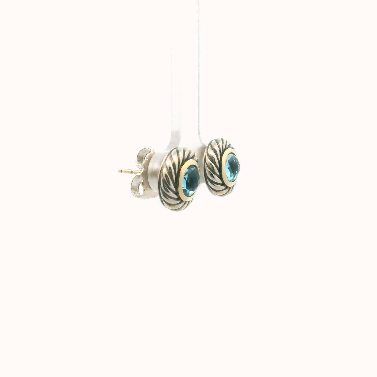David Yurman Sterling Silver & 18K Gold Blue Topaz Earrings