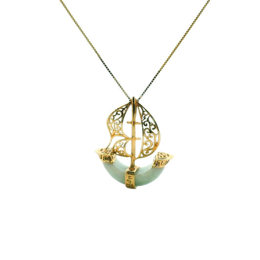 Vintage Sanuk 14K Yellow Gold Celadon Jade Sailboat Necklace
