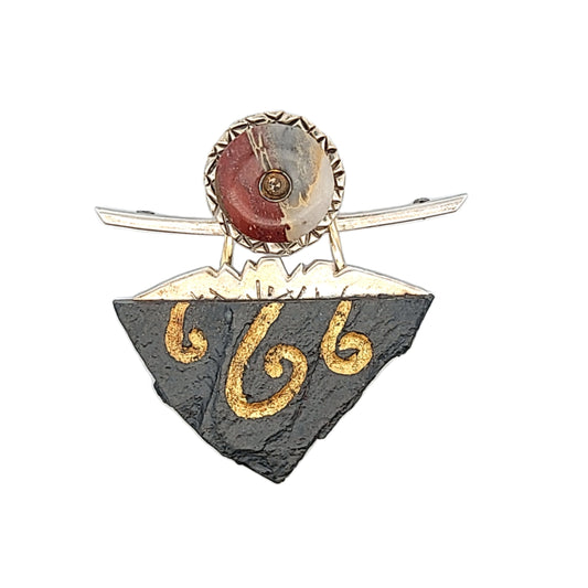 Caryn Hetherston Handmade Sterling Silver Jasper & Slate Libra Brooch