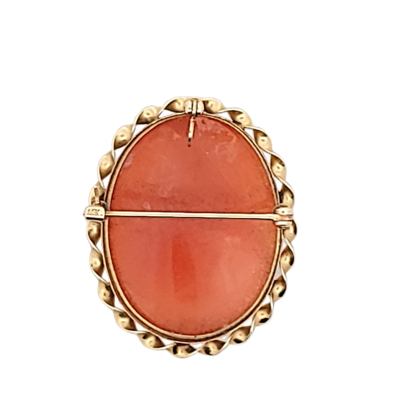 Vintage 14K Yellow Gold St Therese Carved Shell Cameo Brooch