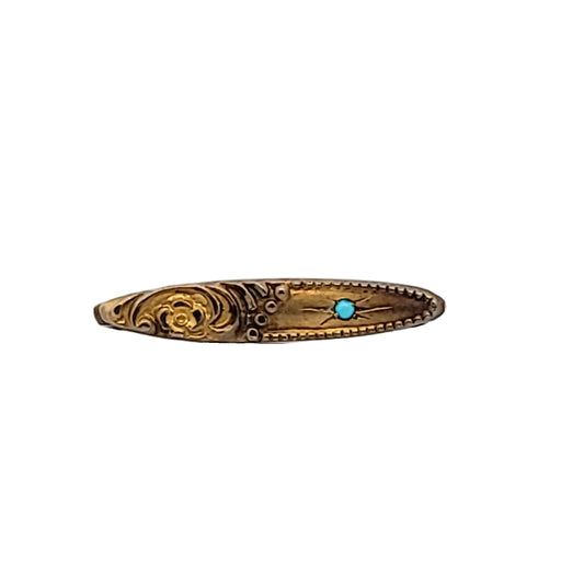 Antique Victorian 10K Yellow Gold Turquoise Lingere Pin