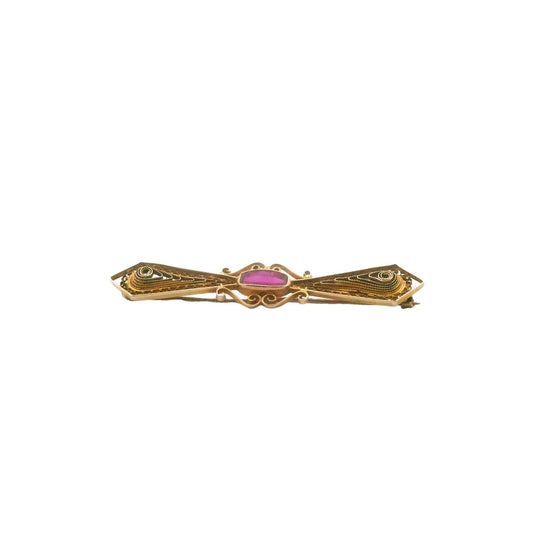Antique Edwardian 10K Yellow Gold Lab Created Ruby Brooch