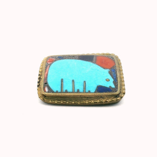 Shows Studio Bronze & Base Metal Turquoise Lapis Coral Bear Brooch