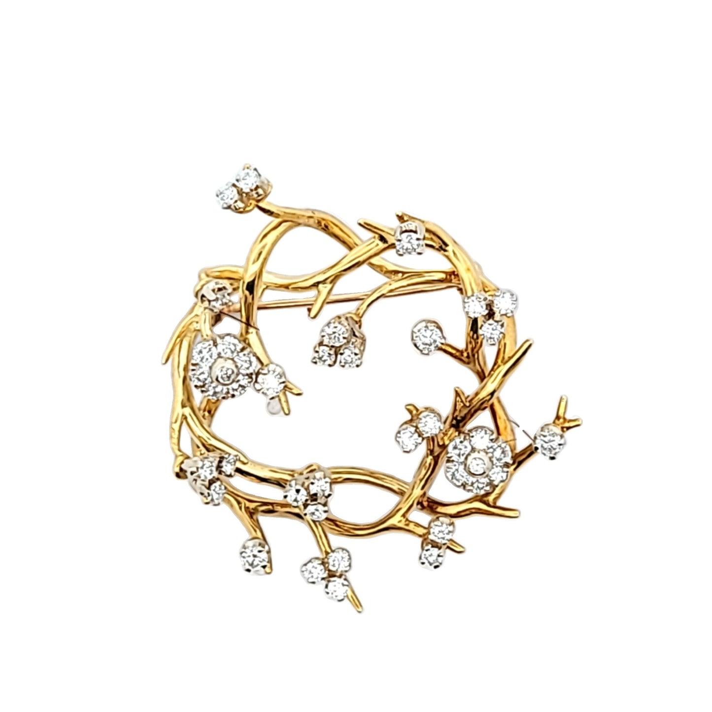 Tiffany & Co. 18K Yellow Gold En Tremblant Diamond Flower & Branch Pin