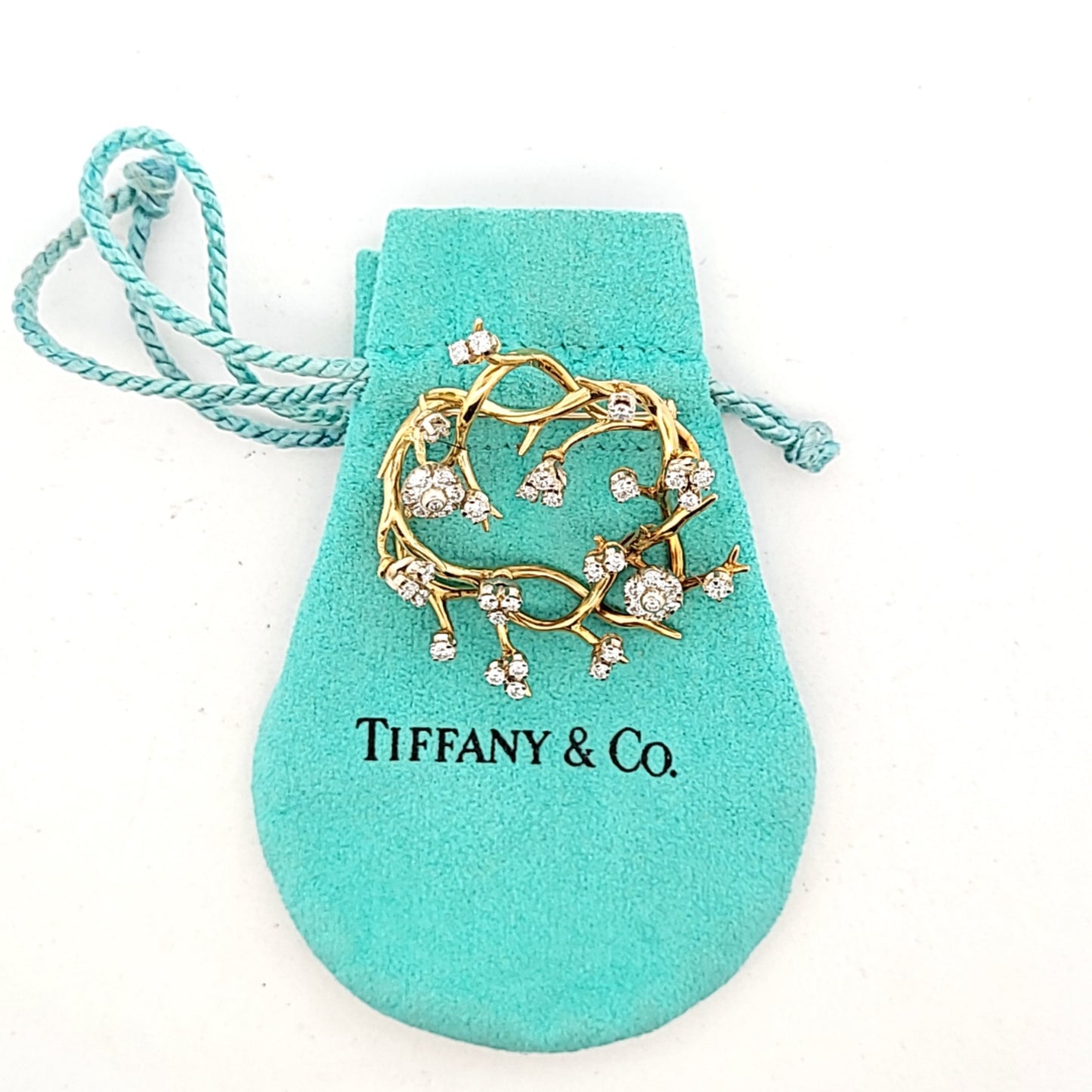Tiffany & Co. 18K Yellow Gold En Tremblant Diamond Flower & Branch Pin